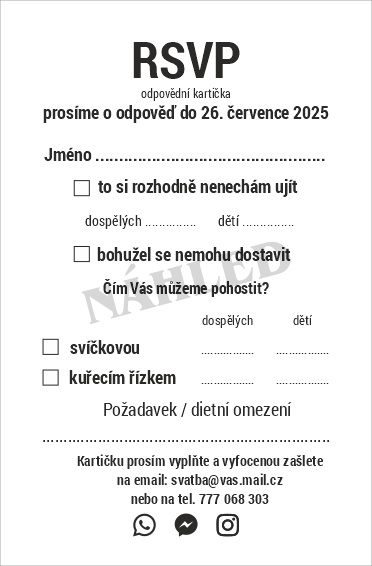 RSVP - odpovědní kartička na svatbu